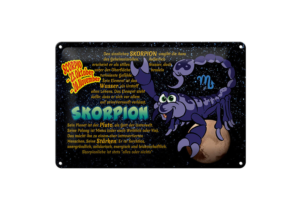 Blechschild Sternzeichen 30x20cm Skorpion Planet Stärke Deko Schild