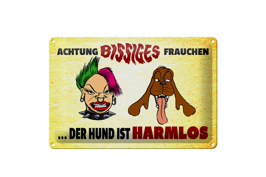 Blechschild Spruch 30x20cm Achtung bissiges Frauchen Hund Deko Schild