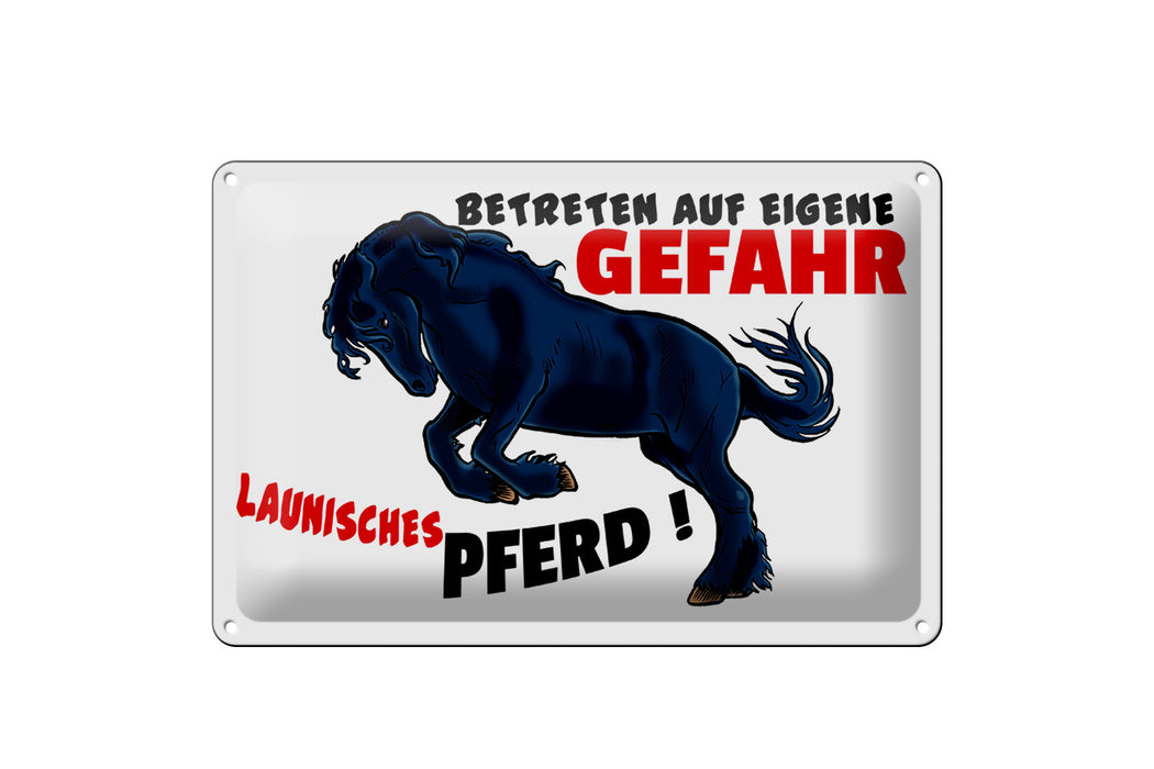 Blechschild Warnschild 30x20cm launisches Pferd Gefahr Deko Schild