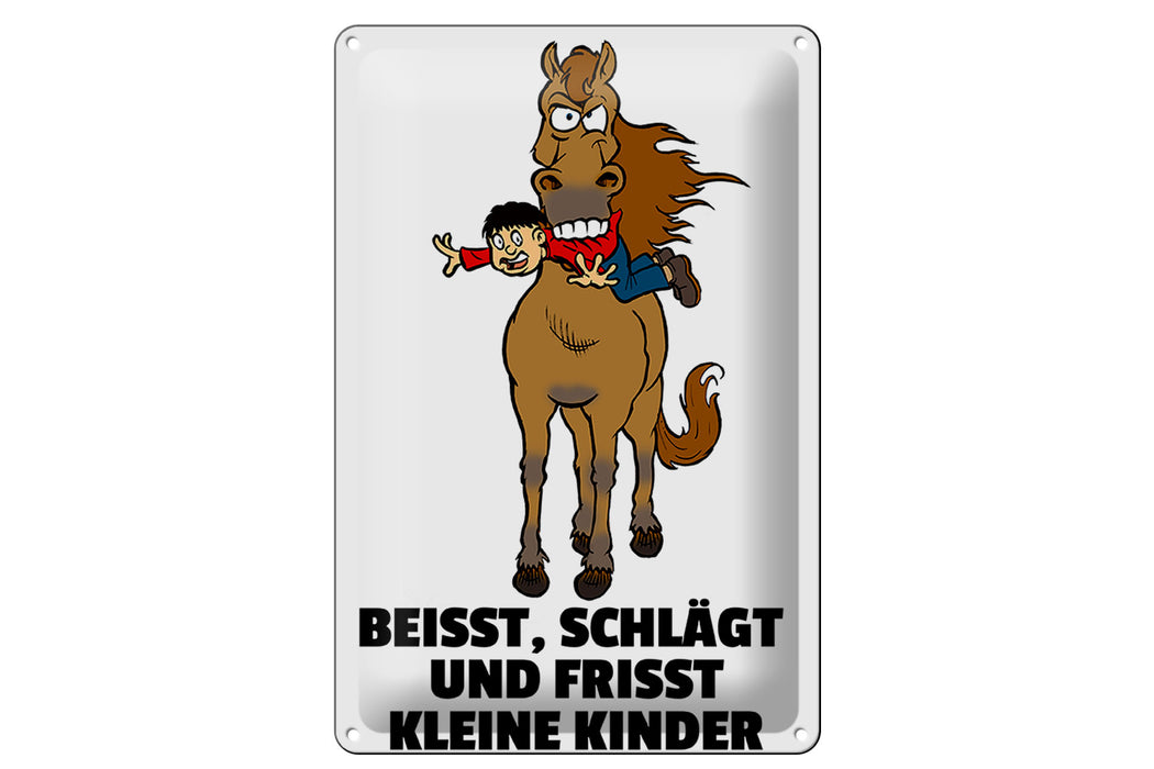 Blechschild Hinweis 20x30cm Pferd beisst frisst Kinder Deko Schild