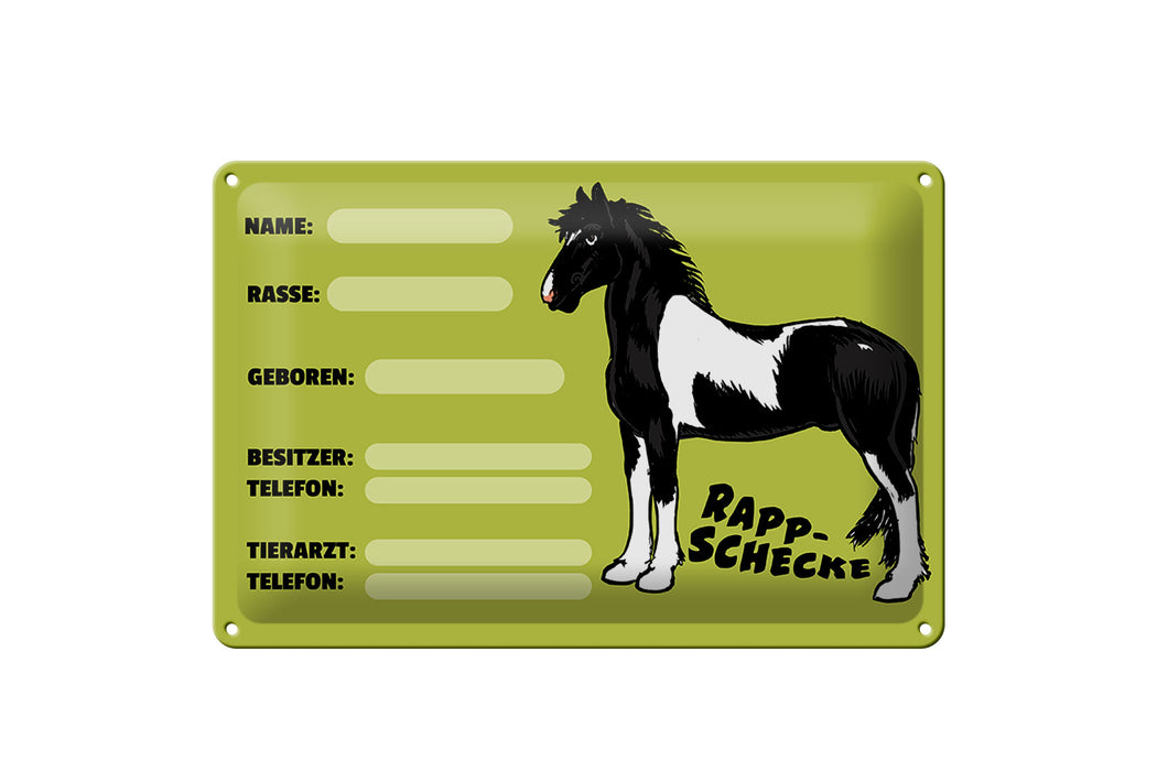 Blechschild Steckbrief Rappschecke 30x20cm Name Besitzer Rasse Schild