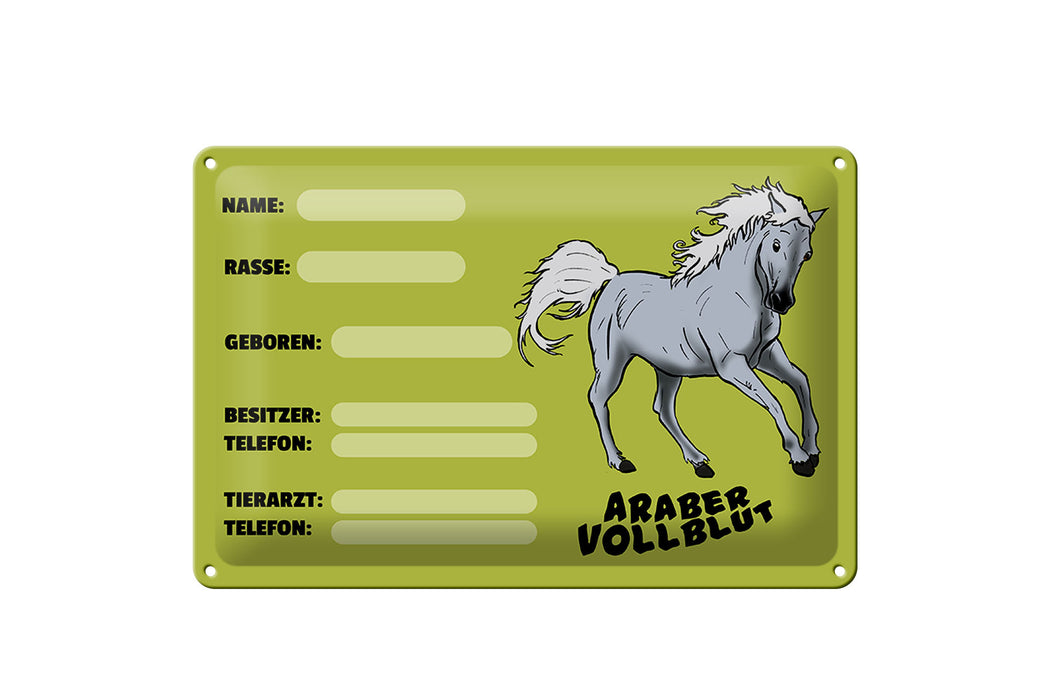 Blechschild Steckbrief Araber Vollblut 30x20cm Name Besitzer Schild