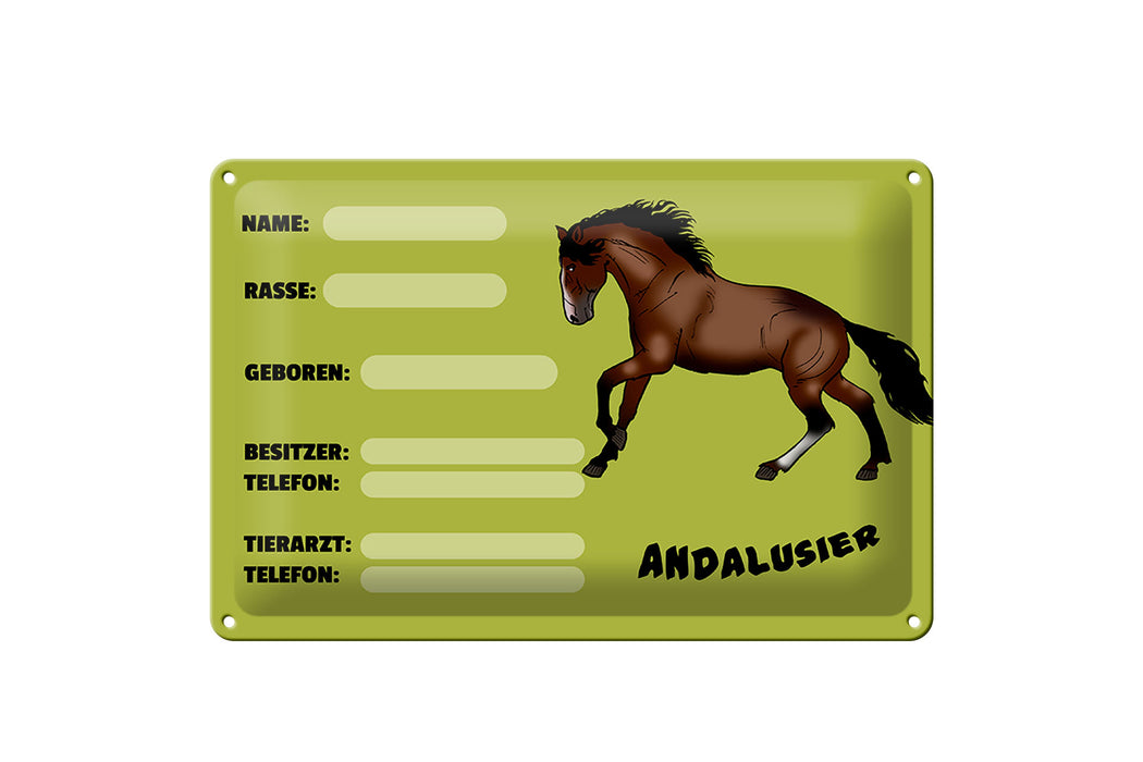 Blechschild Steckbrief Andalusier 30x20cm Name Besitzer Rasse Schild