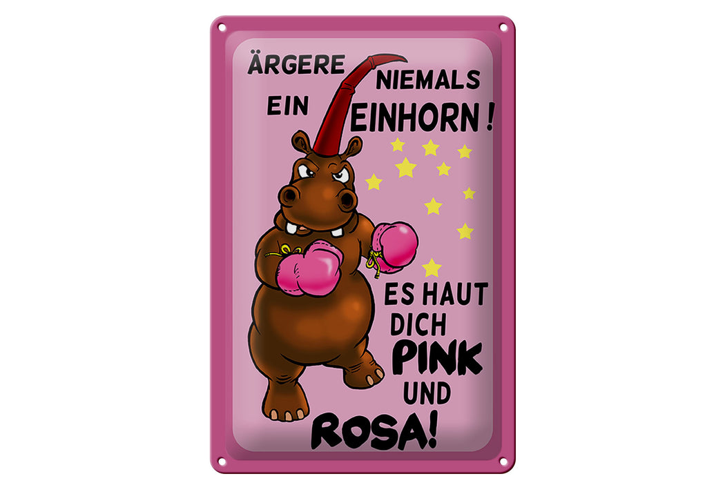 Blechschild Einhorn 20x30cm ärgere niemals haut pink rosa Deko Schild