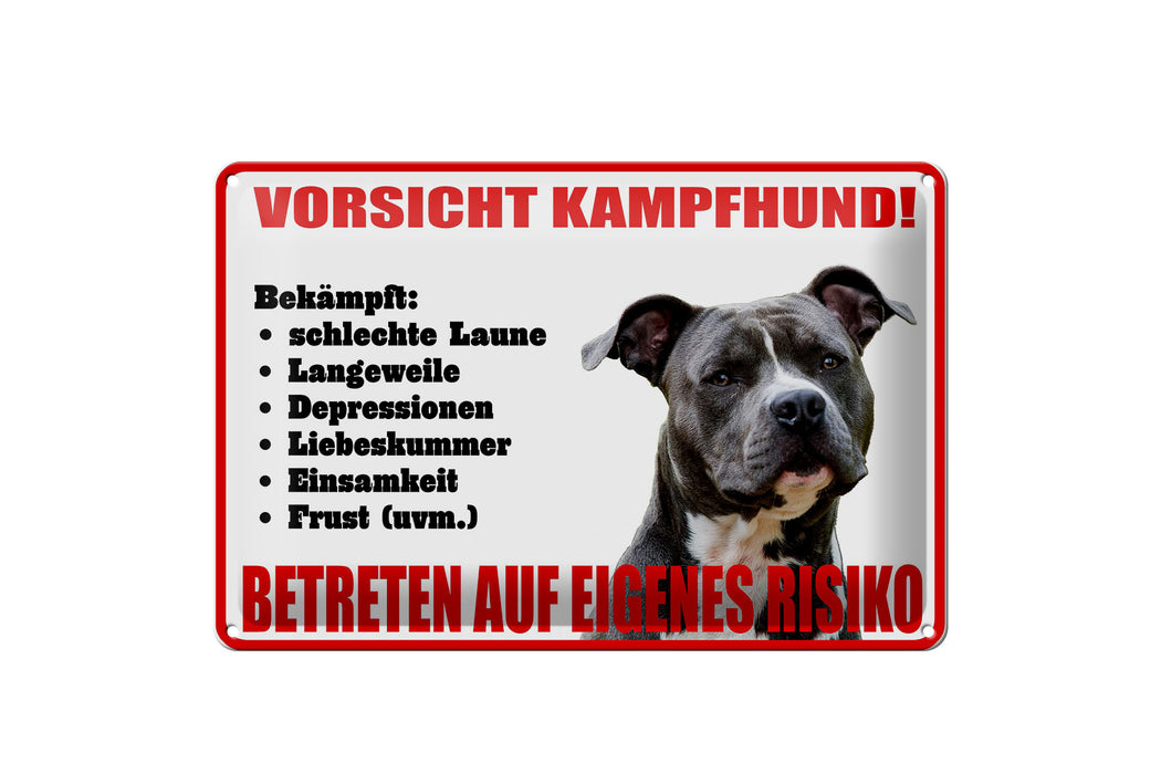 Blechschild Vorsicht Kampfhund 30x20cm betreten eigenes Risiko Schild