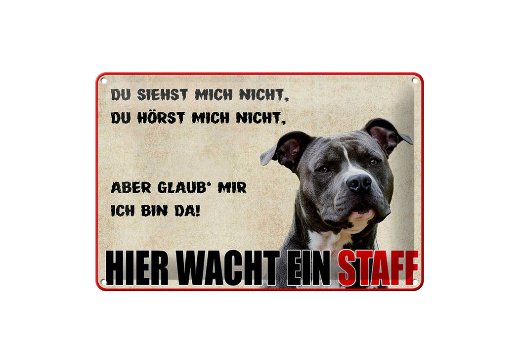 Blechschild Warnschild 30x20cm Hund Hier wacht ein Staff Deko Schild