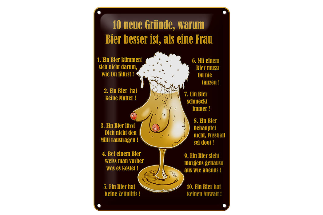 Blechschild 20x30cm 10 Gründe Bier besser als Frau Deko Schild