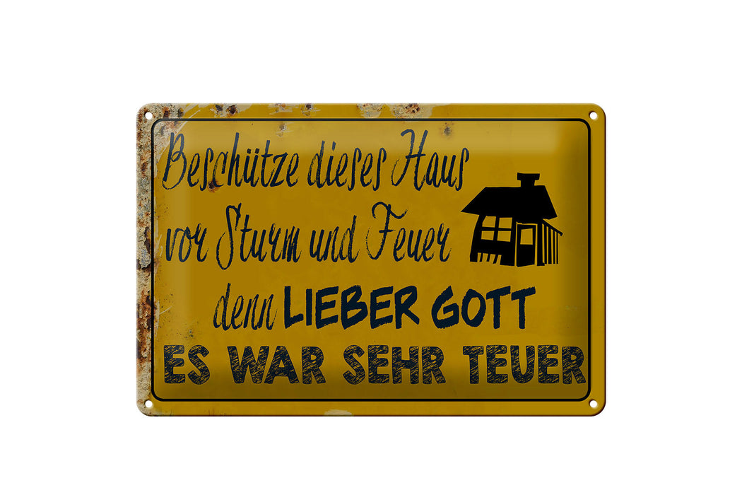 Blechschild Spruch 30x20cm beschütze Haus vor Sturm Feuer Deko Schild