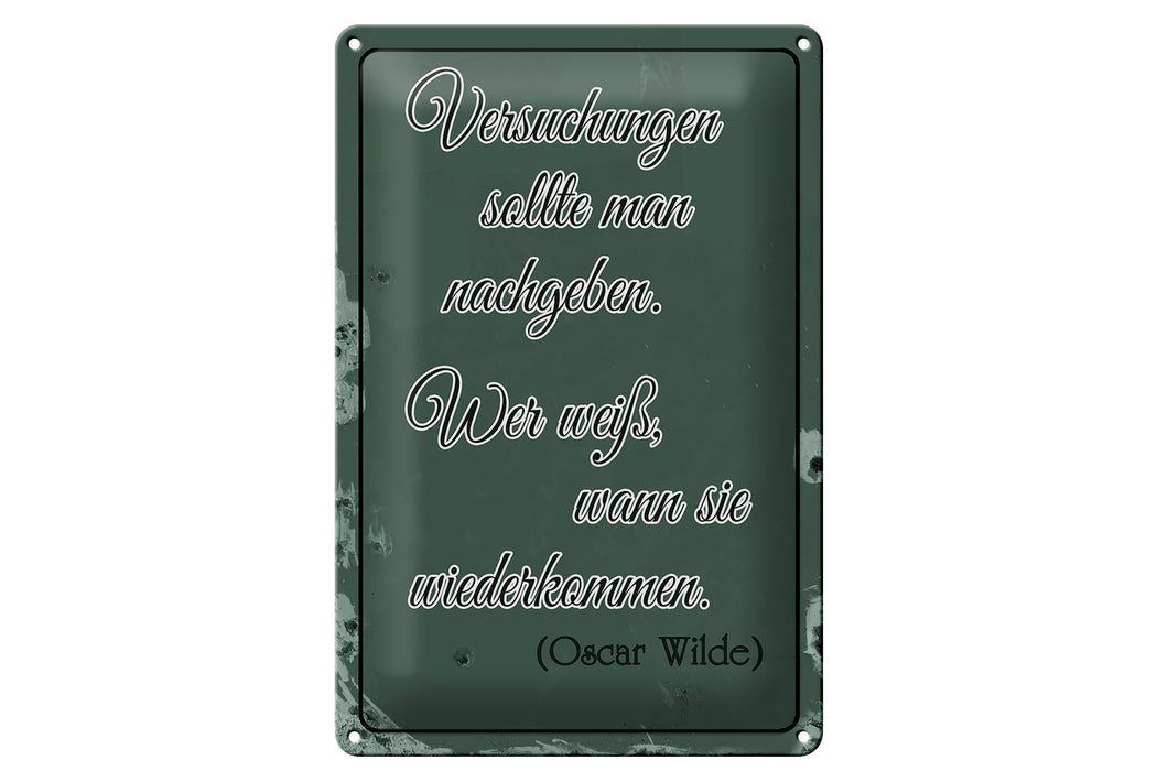 Blechschild Spruch 20x30cm Versuchungen soll man nachgeben Deko Schild