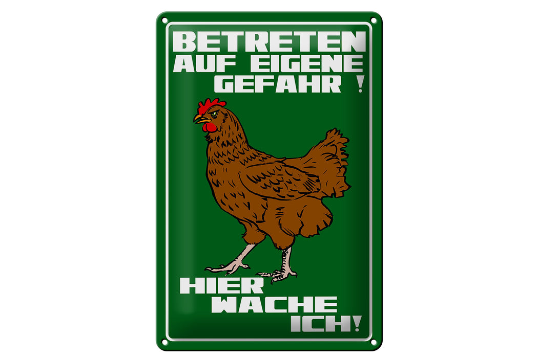 Blechschild Hinweis 20x30cm Betreten auf eigene Gefahr Hahn Deko Schild