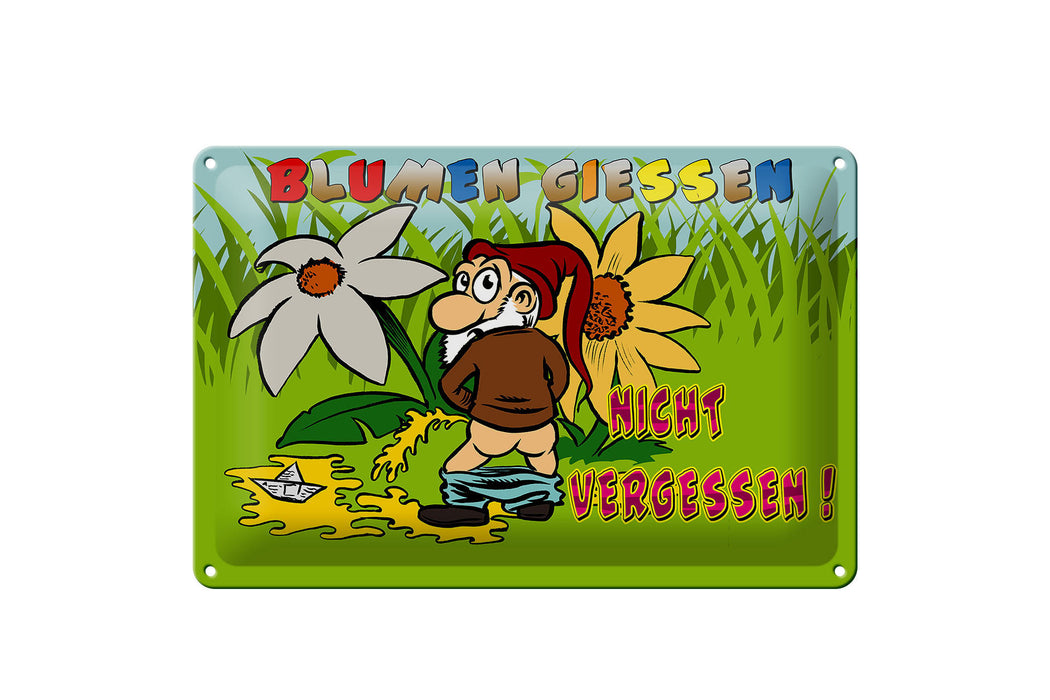 Blechschild Spruch 30x20cm Blumen giessen nicht vergessen Deko Schild