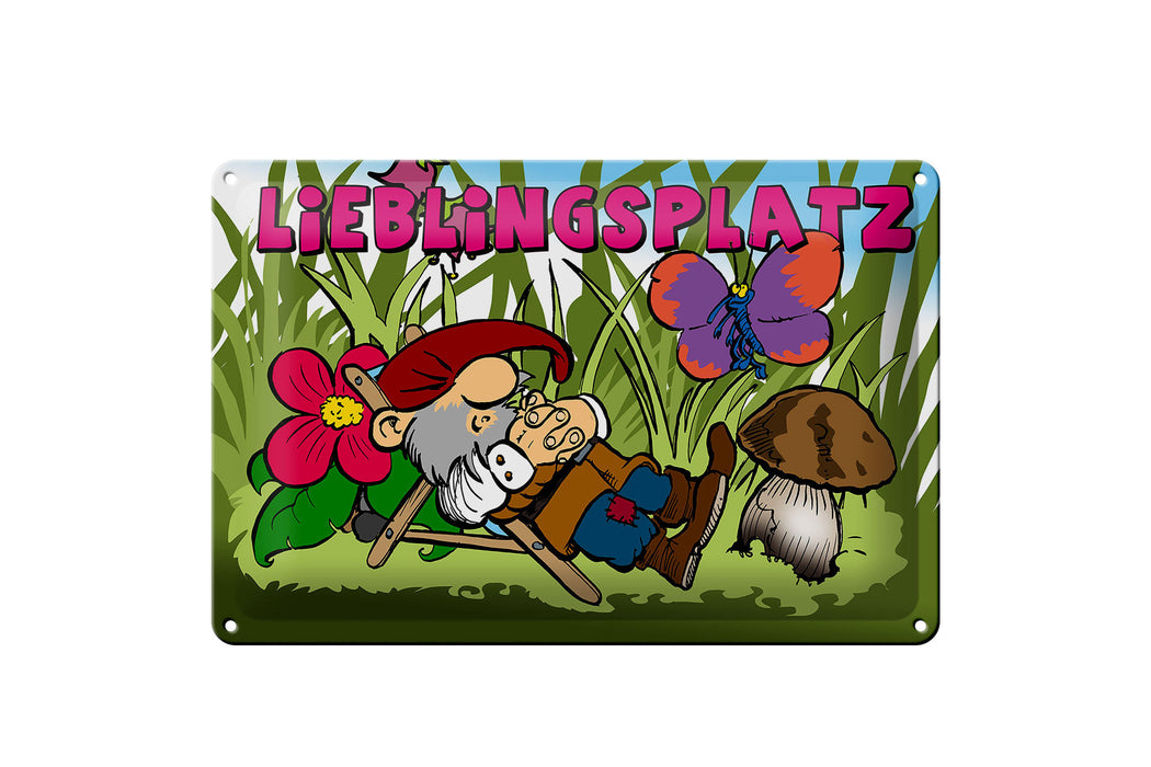 Blechschild Spruch 30x20cm Lieblingsplatz Zwerg im Garten Deko Schild