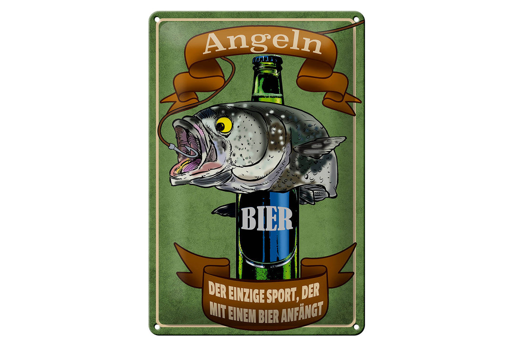 Blechschild Spruch 20x30cm Angeln Bier der einzige Sport Deko Schild