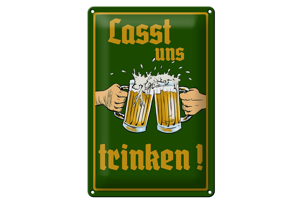 Blechschild 20x30cm Bier lasst uns trinken Gläser Deko Schild