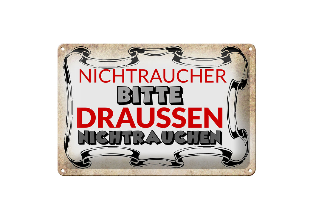 Blechschild Spruch 30x20cm Nichtraucher bitte draußen Deko Schild