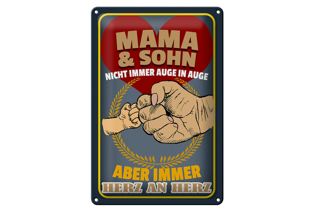 Blechschild Spruch 20x30cm Mama und Sohn immer Herz an Herz Deko Schild