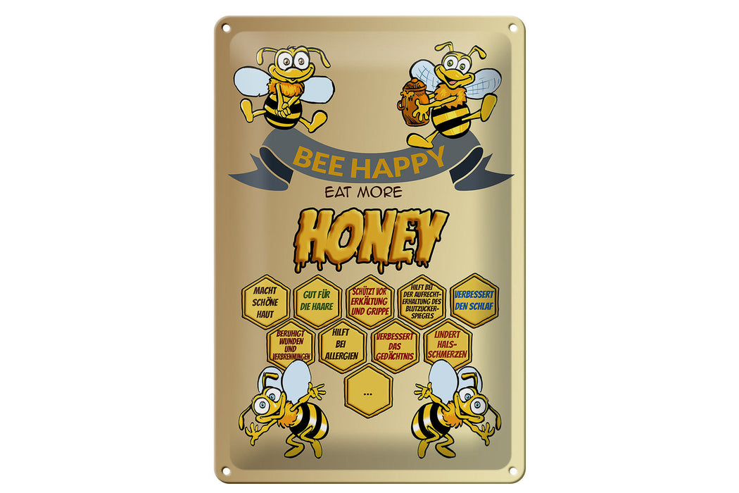 Blechschild Spruch 20x30cm Bee happy eat more honey Honig Deko Schild