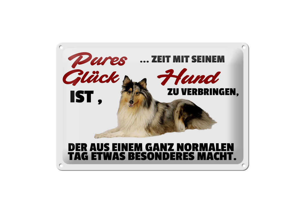 Blechschild Spruch 30x20cm Pures Glück Zeit mit seinem Hund Deko Schild