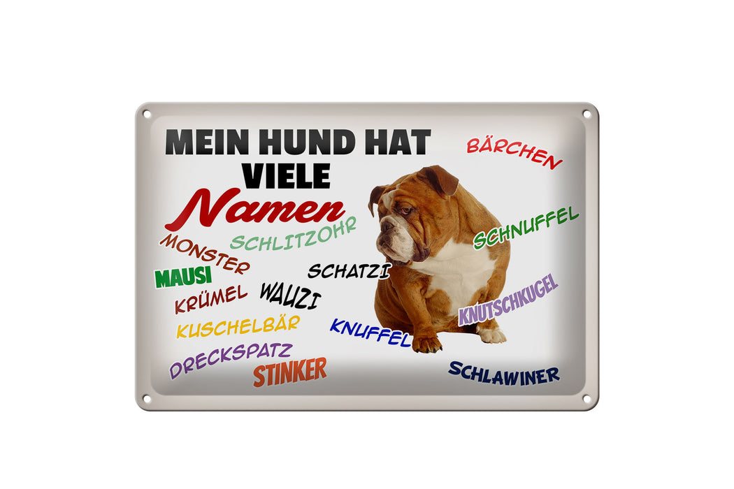 Blechschild Spruch 30x20cm mein Hund hat viele Namen Deko Schild