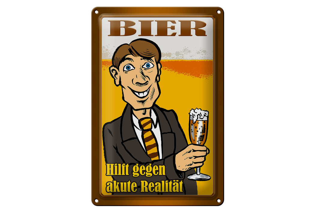 Blechschild 20x30cm Bier hilft gegen akute Realität Deko Schild