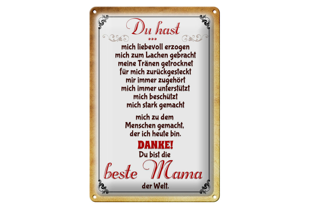 Blechschild Spruch 20x30cm Danke du bis die Beste Mama Deko Schild