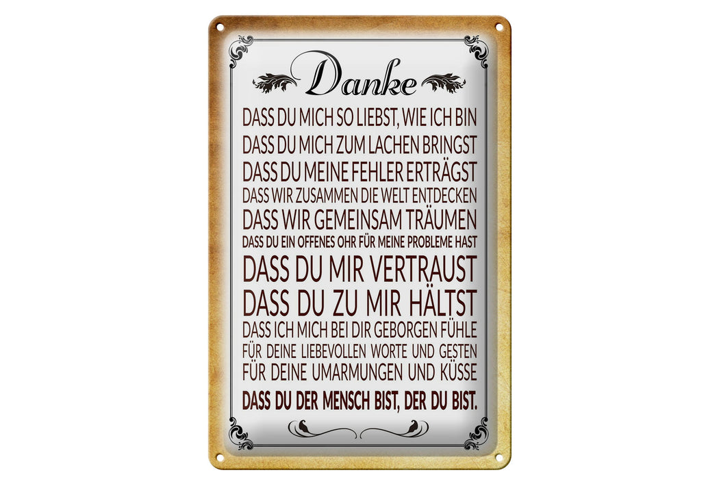 Blechschild Spruch 20x30cm Danke dass du bist der du bist Deko Schild