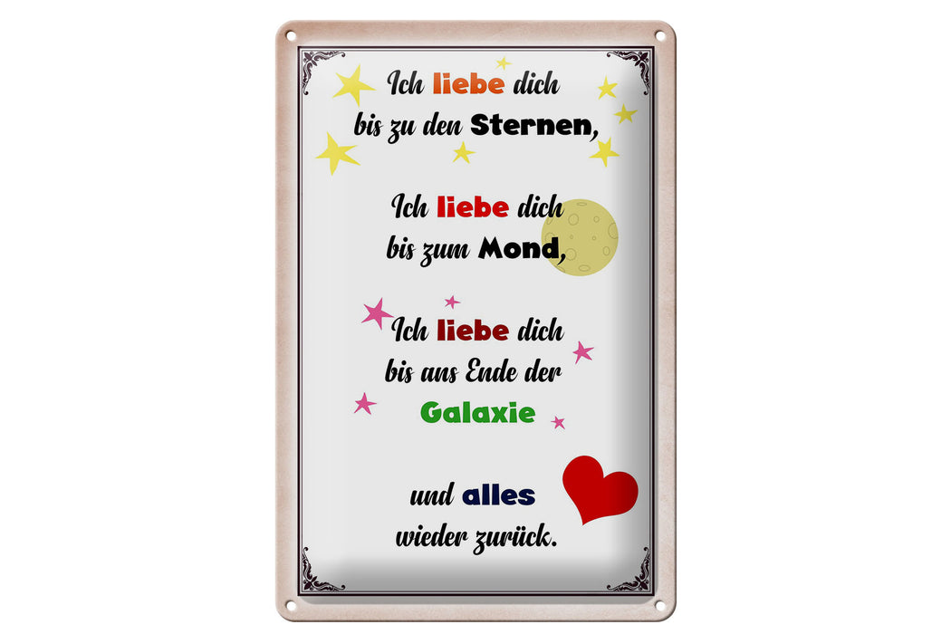 Blechschild Spruch 20x30cm ich iebe dich bis zu den Sternen Deko Schild