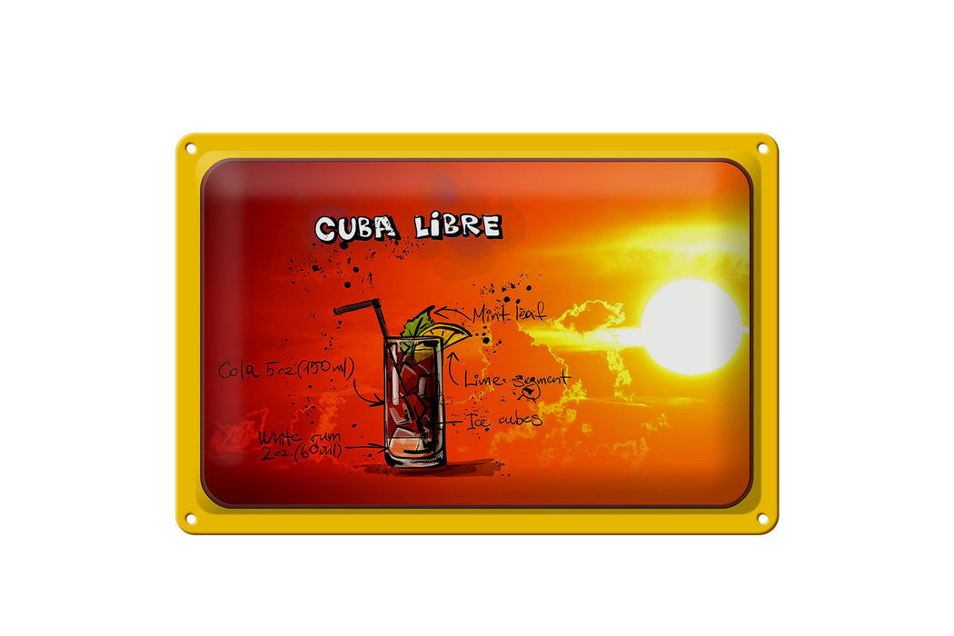 Blechschild Cuba 30x20cm Libre Sonne Cocktail Metall Deko Schild