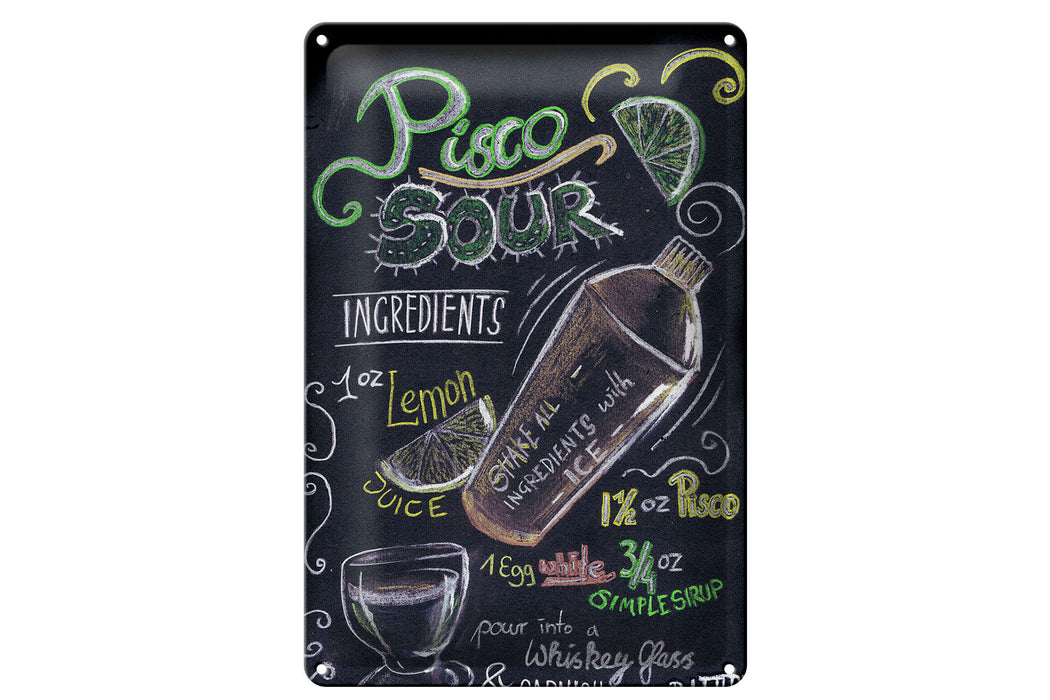 Blechschild Cocktail 20x30cm Rezept Pisco Sour Metall Deko Schild