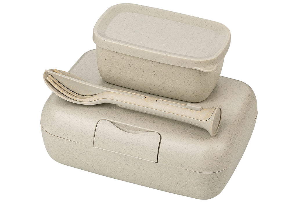 KOZIOL Lunchbox-Set + Besteck Candy Ready nature desert sand