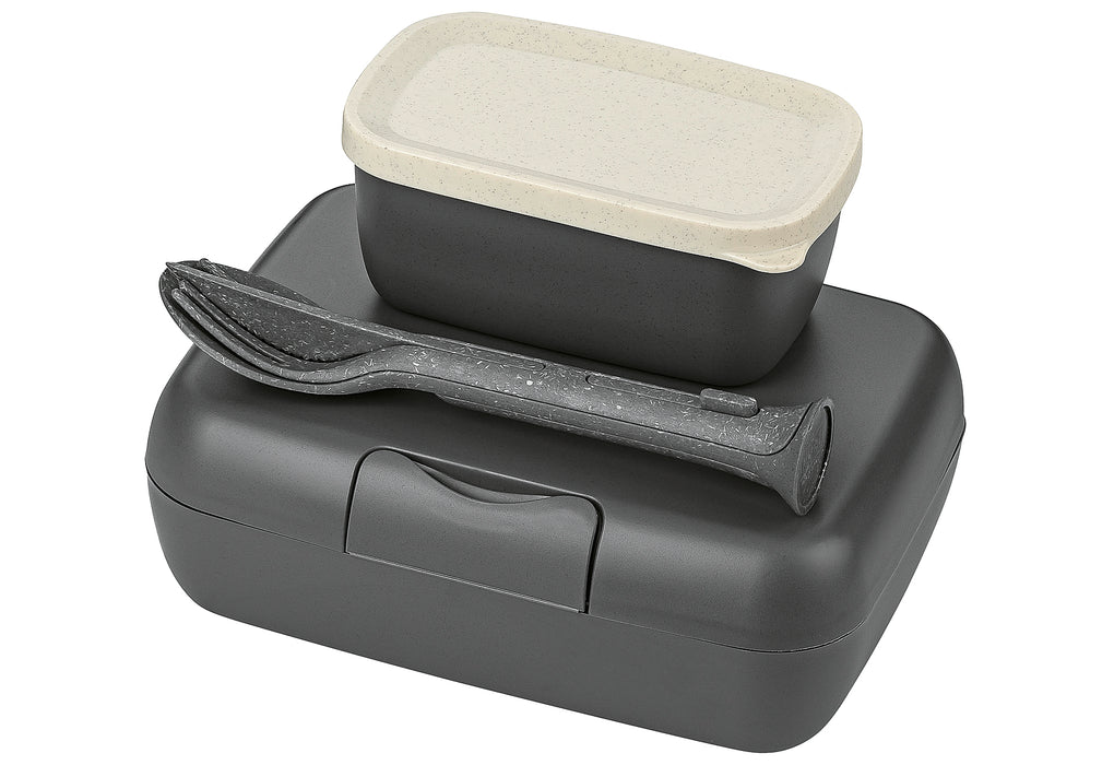 KOZIOL Lunchbox-Set + Besteck Candy Ready nature ash grey