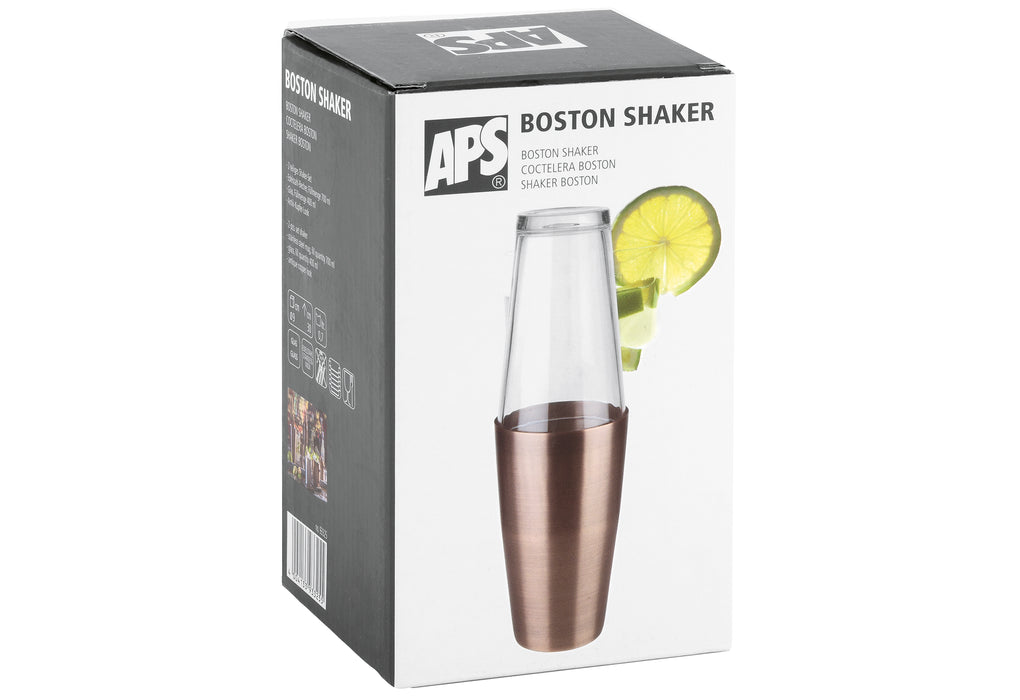 APS Boston Shaker Edelstahlbecher 700ml+Glas 400ml Antik-Kupfer-Look