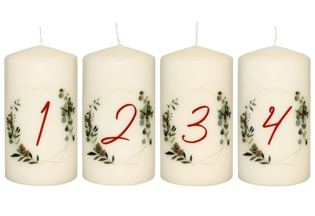 WIEDEMANN Stumpenkerze Advent Zahlen 1-4 4er Set creme