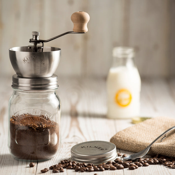 Coffee grinder with rotary crank grinder and glass, 500 ml